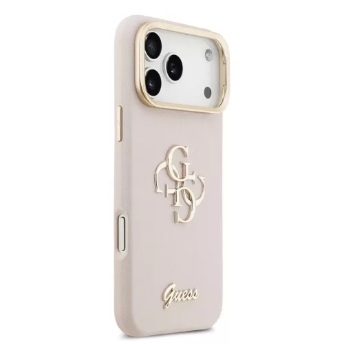Guess PU Grained 4G Logo Stand Camera Frame tok iPhone 17 Pro Max készülékhez rózsaszín