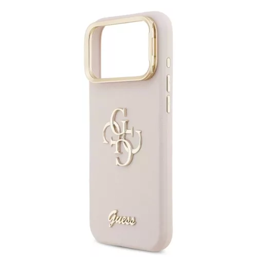Guess PU Grained 4G Logo Stand Camera Frame tok iPhone 17 Pro Max készülékhez rózsaszín