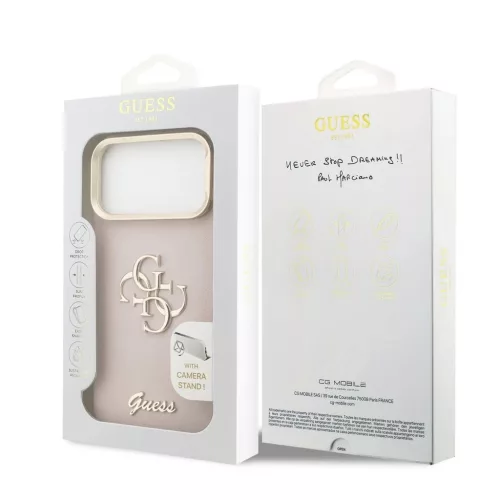 Guess PU Grained 4G Logo Stand Camera Frame tok iPhone 17 Pro Max készülékhez rózsaszín