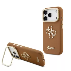  Guess PU Grained 4G Logo állványos, kamerakeretes tok iPhone 17 Pro készülékhez barna