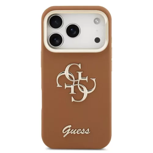 Guess PU Grained 4G Logo állványos, kamerakeretes tok iPhone 17 Pro készülékhez barna