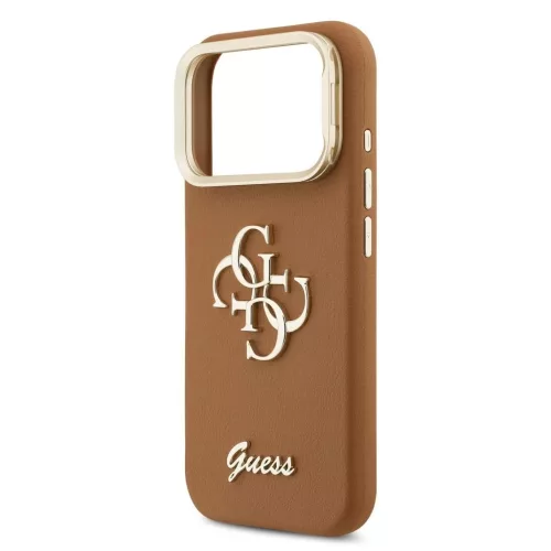 Guess PU Grained 4G Logo állványos, kamerakeretes tok iPhone 17 Pro készülékhez barna
