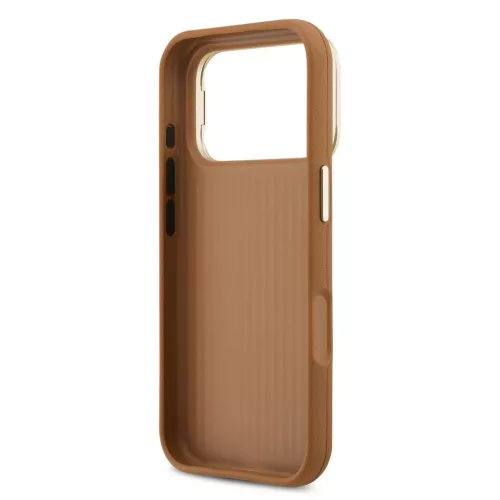 Guess PU Grained 4G Logo állványos, kamerakeretes tok iPhone 17 Pro készülékhez barna
