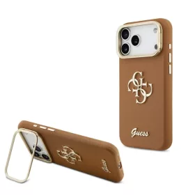   Guess PU bőrhatású 4G Logó állványos kamerakeretes tok iPhone 17 Pro Max készülékhez barna