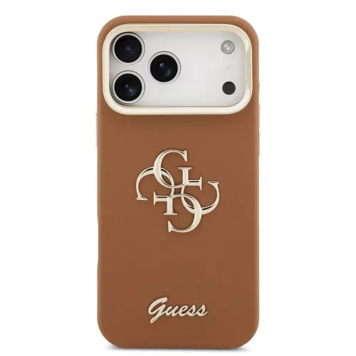 Guess PU bőrhatású 4G Logó állványos kamerakeretes tok iPhone 17 Pro Max készülékhez barna
