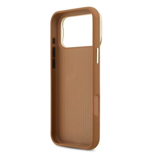 Guess PU bőrhatású 4G Logó állványos kamerakeretes tok iPhone 17 Pro Max készülékhez barna