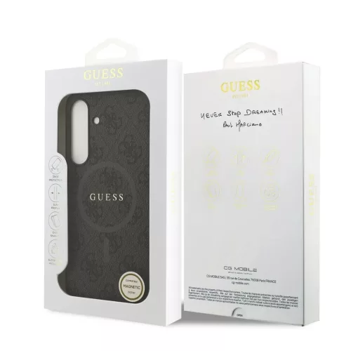 Guess PU Leather 4G Colored Ring MagSafe tok Samsung Galaxy S25 FE készülékhez fekete