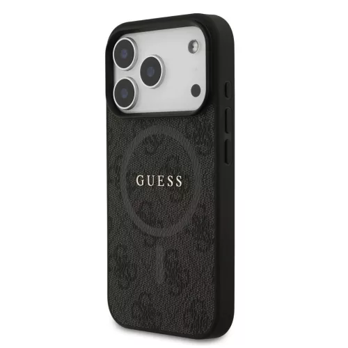 Guess PU Leather 4G Colored Ring MagSafe tok iPhone 17 Pro készülékhez fekete