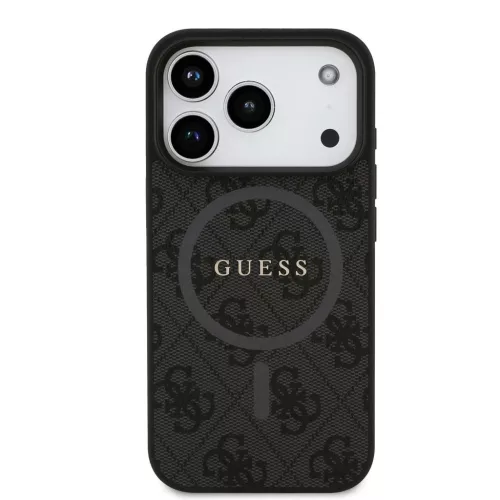 Guess PU Leather 4G Colored Ring MagSafe tok iPhone 17 Pro készülékhez fekete