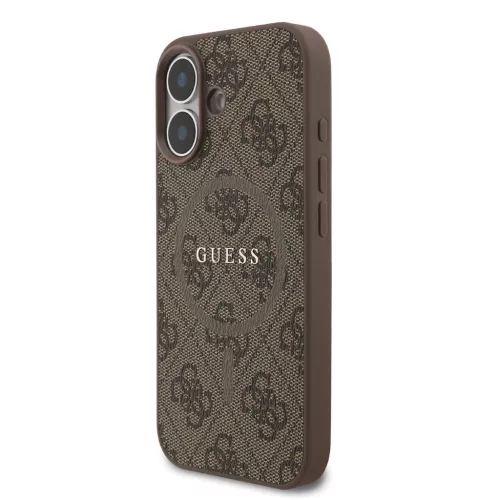 Guess PU bőr 4G színes gyűrű MagSafe tok iPhone 17 készülékhez barna