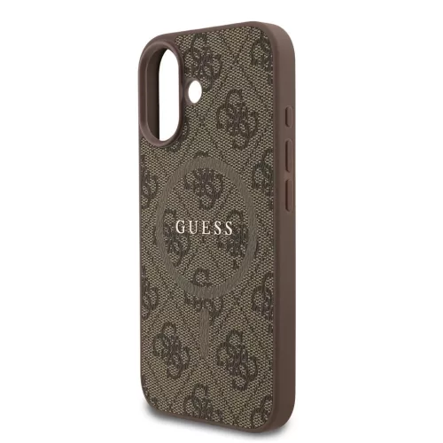 Guess PU bőr 4G színes gyűrű MagSafe tok iPhone 17 készülékhez barna