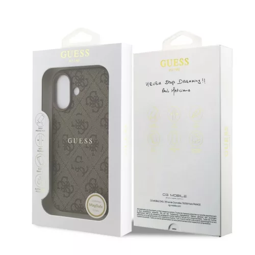 Guess PU bőr 4G színes gyűrű MagSafe tok iPhone 17 készülékhez barna
