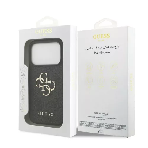 Guess PU 4G Metal Logo tok iPhone 17 Pro készülékhez szürke
