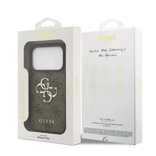 Guess PU 4G Metal Logo tok iPhone 17 Pro készülékhez barna
