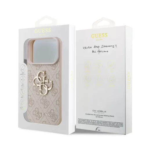Guess PU 4G Metal Logo tok iPhone 17 Pro készülékhez rózsaszín