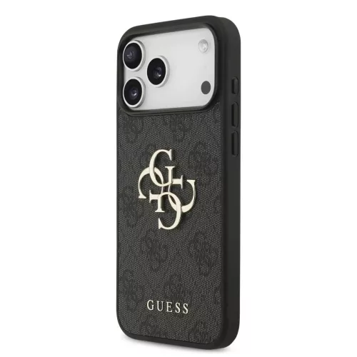 Guess PU 4G fém logós pántos tok iPhone 17 Pro Max készülékhez szürke