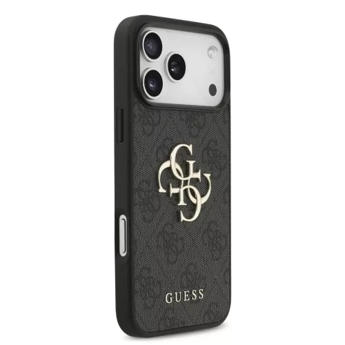 Guess PU 4G fém logós pántos tok iPhone 17 Pro Max készülékhez szürke