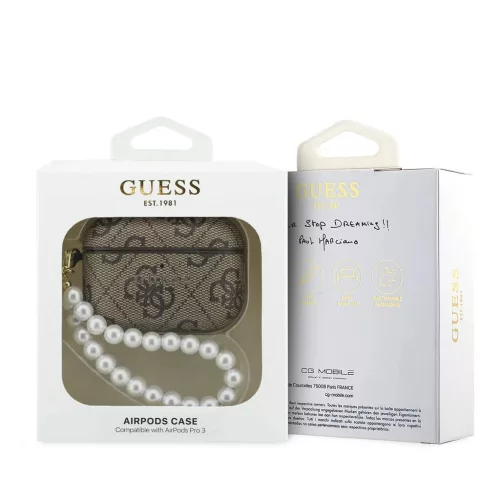 Guess PU 4G Classic Logo Pearl Strap tok AirPods Pro 3 készülékhez barna
