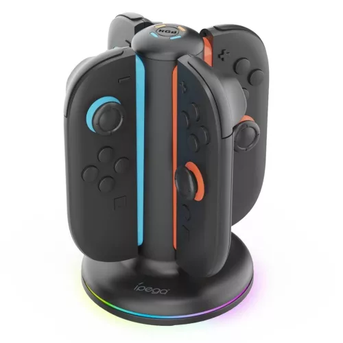 iPega SW2052 töltőállomás RGB világítással JoyCon kontrollerekhez, Nintendo Switch 2 készülékhez, fekete (hibás csomagolás)