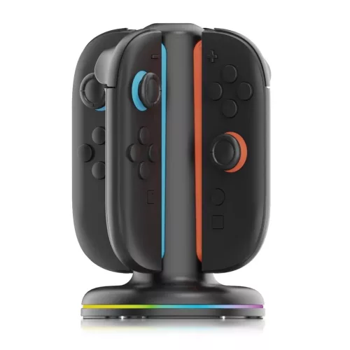 iPega SW2052 töltőállomás RGB világítással JoyCon kontrollerekhez, Nintendo Switch 2 készülékhez, fekete (hibás csomagolás)