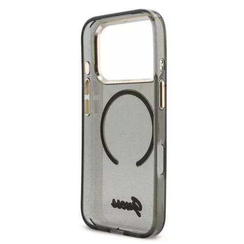 Guess IML Glitter Script Strap MagSafe tok iPhone 17 Pro készülékhez fekete