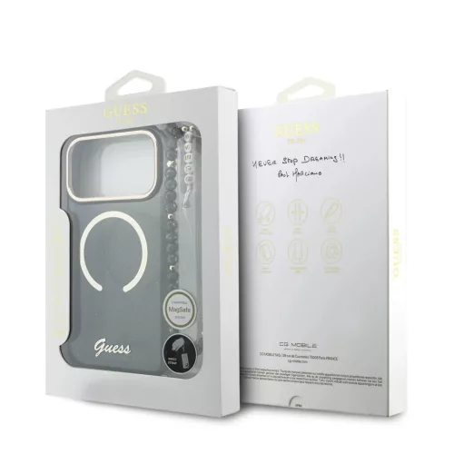 Guess IML Glitter Script Strap MagSafe tok iPhone 17 Pro Max készülékhez fekete