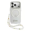 Guess IML Glitter Script Strap MagSafe tok iPhone 17 Pro készülékhez átlátszó
