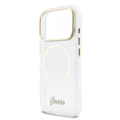 Guess IML Glitter Script Strap MagSafe tok iPhone 17 Pro Max készülékhez átlátszó