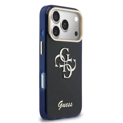 Guess IML 4G Script fém logós tok iPhone 17 Pro Max készülékhez kék