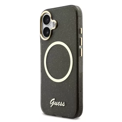 Guess IML Glitter Script Strap MagSafe tok iPhone 17 készülékhez fekete