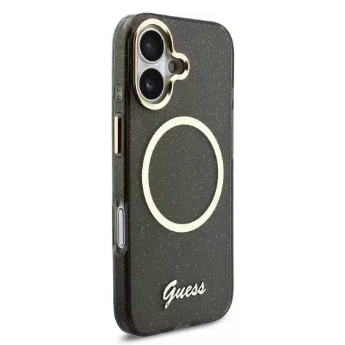 Guess IML Glitter Script Strap MagSafe tok iPhone 17 készülékhez fekete