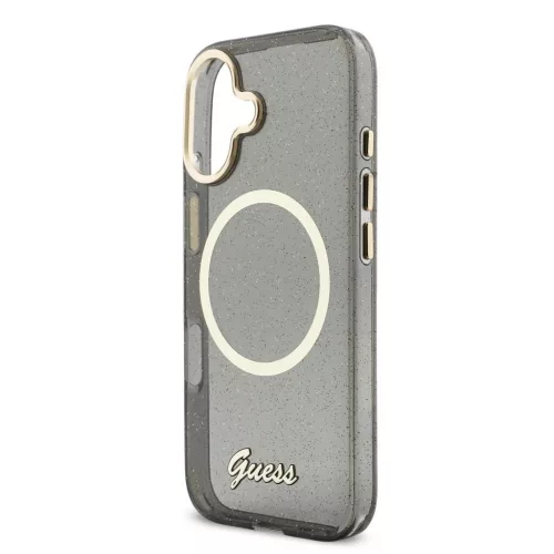 Guess IML Glitter Script Strap MagSafe tok iPhone 17 készülékhez fekete