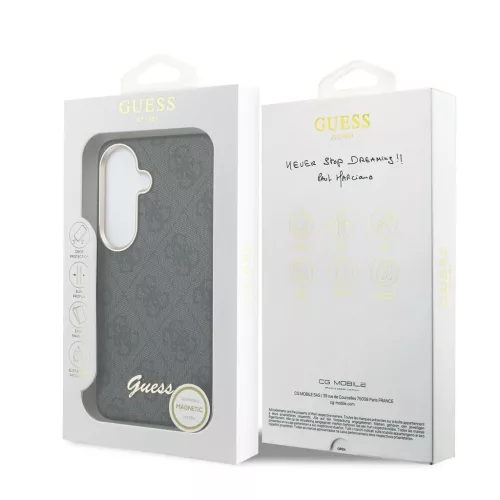 Guess PU 4G Script Metal Logo mágneses tok Samsung Galaxy S26 készülékhez fekete