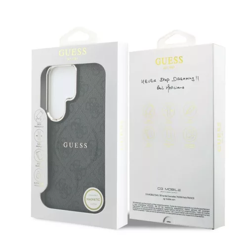 Guess PU bőr 4G mágneses tok arany kerettel Samsung Galaxy S26 Ultra készülékhez fekete