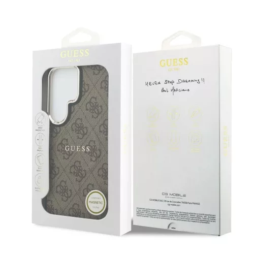 Guess PU bőr 4G Gold Frame mágneses tok Samsung Galaxy S26 Ultra készülékhez barna