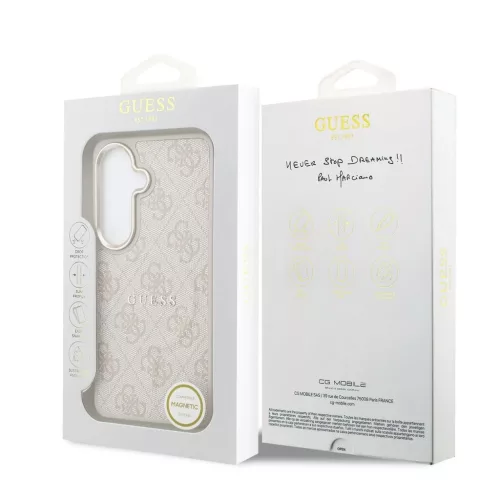 Guess PU bőr 4G aranykeretes mágneses tok Samsung Galaxy S26 készülékhez, rózsaszín