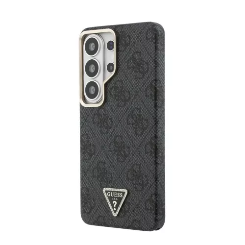 Guess PU-bőr mágneses tok 4G Strass Triangle Logo Gold Frame Samsung Galaxy S26 Ultra készülékhez fekete