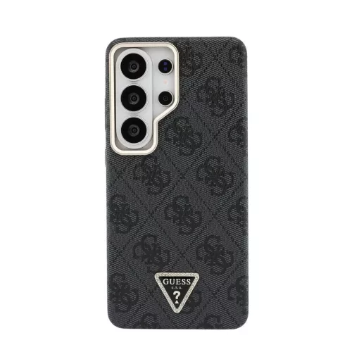 Guess PU-bőr mágneses tok 4G Strass Triangle Logo Gold Frame Samsung Galaxy S26 Ultra készülékhez fekete