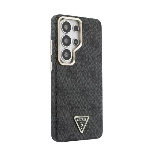 Guess PU-bőr mágneses tok 4G Strass Triangle Logo Gold Frame Samsung Galaxy S26 Ultra készülékhez fekete