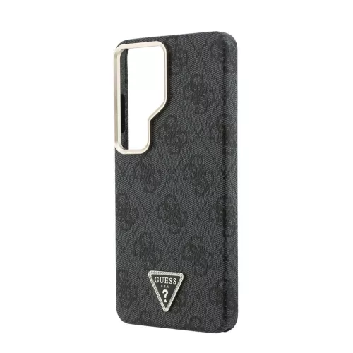 Guess PU-bőr mágneses tok 4G Strass Triangle Logo Gold Frame Samsung Galaxy S26 Ultra készülékhez fekete