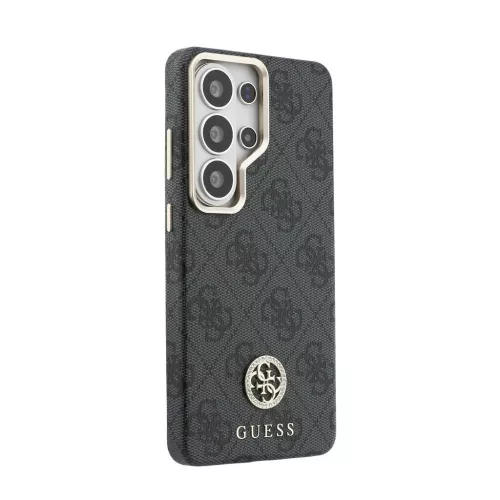 Guess PU bőr 4G strassz logós arany keretes mágneses tok Samsung Galaxy S26 Ultra készülékhez fekete