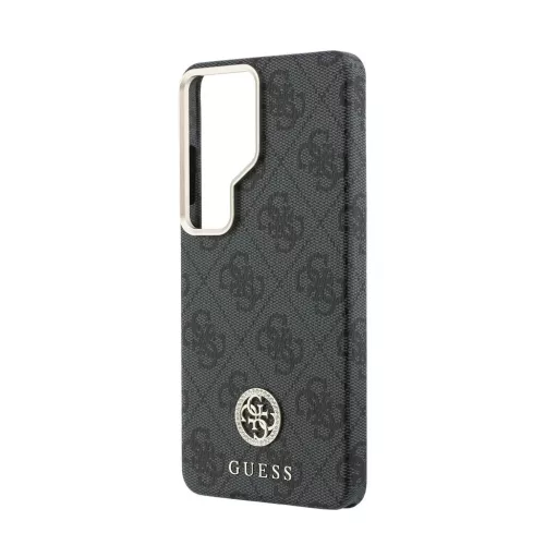 Guess PU bőr 4G strassz logós arany keretes mágneses tok Samsung Galaxy S26 Ultra készülékhez fekete