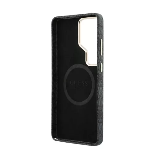 Guess PU bőr 4G strassz logós arany keretes mágneses tok Samsung Galaxy S26 Ultra készülékhez fekete