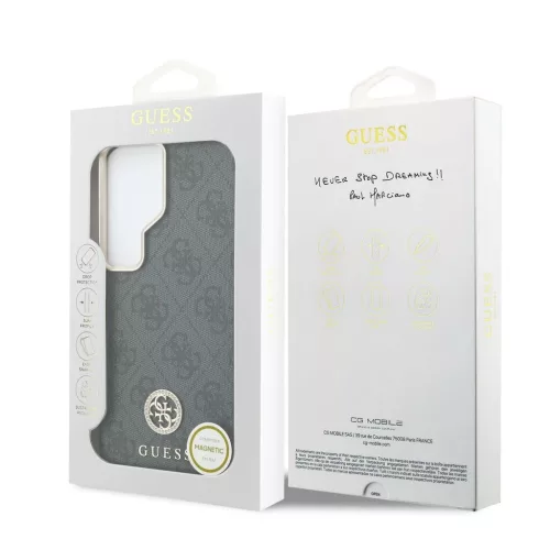 Guess PU bőr 4G strassz logós arany keretes mágneses tok Samsung Galaxy S26 Ultra készülékhez fekete