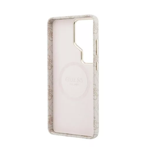 Guess PU-bőr 4G Strass Logo arany keretes mágneses tok Samsung Galaxy S26 Ultra készülékhez rózsaszín