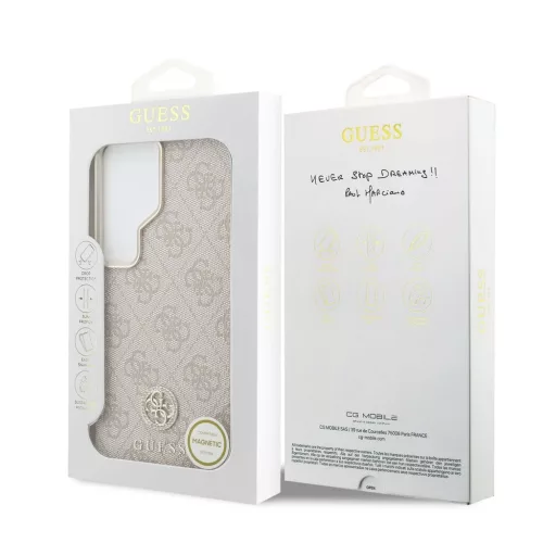 Guess PU-bőr 4G Strass Logo arany keretes mágneses tok Samsung Galaxy S26 Ultra készülékhez rózsaszín