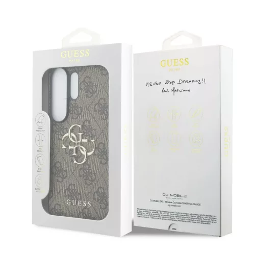 Guess PU 4G fém logós tok Samsung Galaxy S26 Ultra készülékhez barna