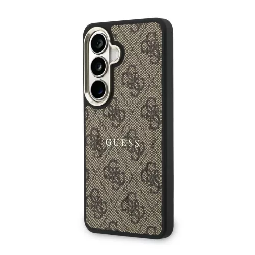 Guess 4G PU-bőr mágneses tok Samsung Galaxy S26+ készülékhez, arany kerettel, barna