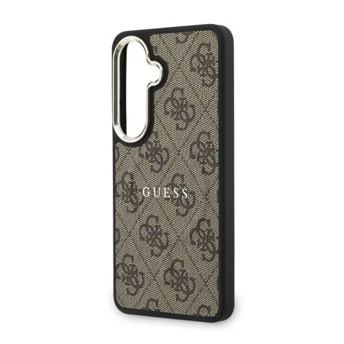 Guess 4G PU-bőr mágneses tok Samsung Galaxy S26+ készülékhez, arany kerettel, barna