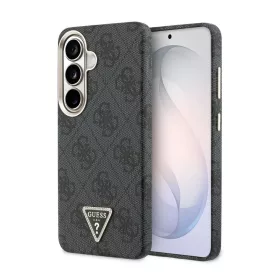   Guess PU bőr mágneses tok Samsung Galaxy S26 készülékhez, 4G strasszköves háromszög logó, arany keret, fekete